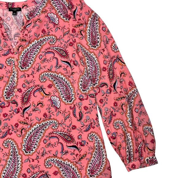 Talbots Pink Floral Paisley V-Neck Rayon Long Sleeve Top Petite Medium - Picture 4 of 10